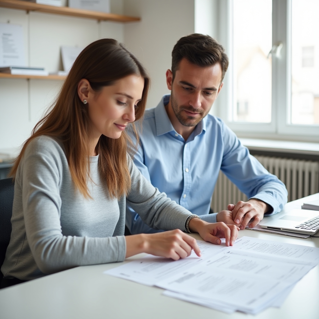 Dvoje stručnjaka pregledava edukativne materijale tečaja u modernom radnom prostoru